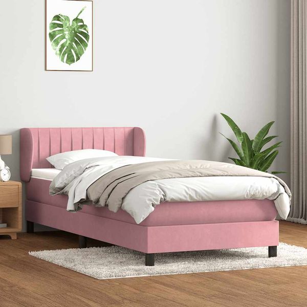 vidaXL Posteľný rám boxsping s matracom ružový 100x220 cm zamat