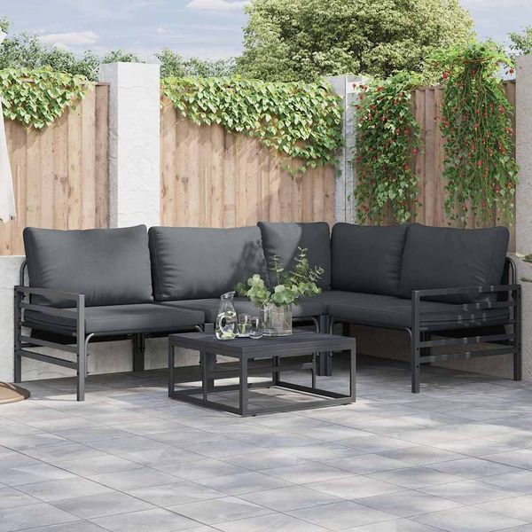 vidaXL Súprava záhradných pohoviek s vankúšom 4 pcs Čierna Oceľ