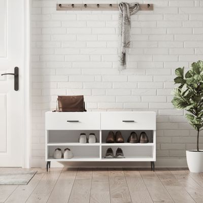 vidaXL Lavička na topánky, lesklá biela 102x35x55 cm, kompozitné drevo