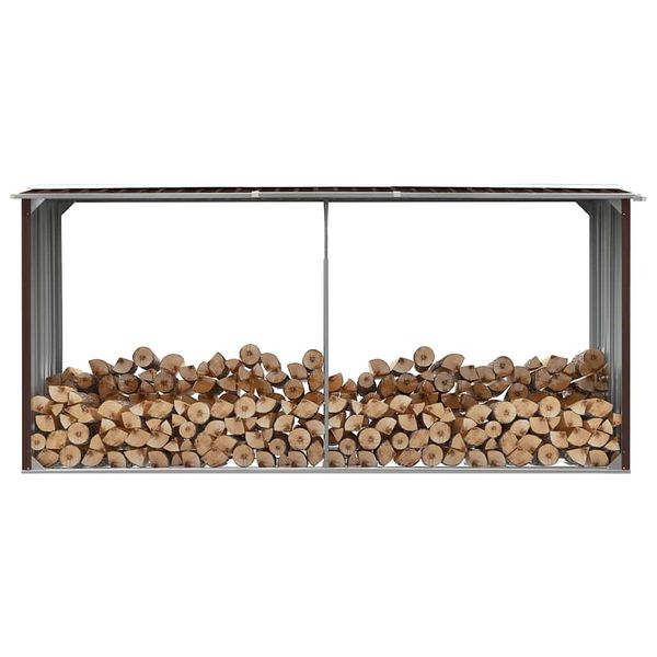 vidaXL Záhradná kôlňa na drevo hnedá 330x92x153 cm galvanizovaná oceľ
