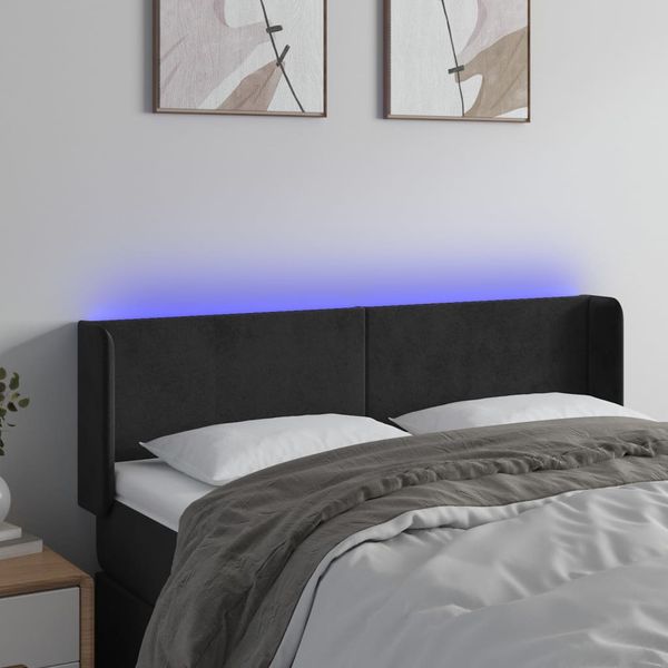 vidaXL Čelo postele s LED čierne 147x16x78/88 cm zamat