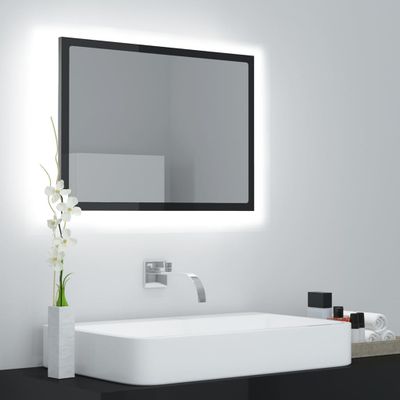 vidaXL LED kúpeľňové zrkadlo lesklé čierne 60x8,5x37 cm akryl