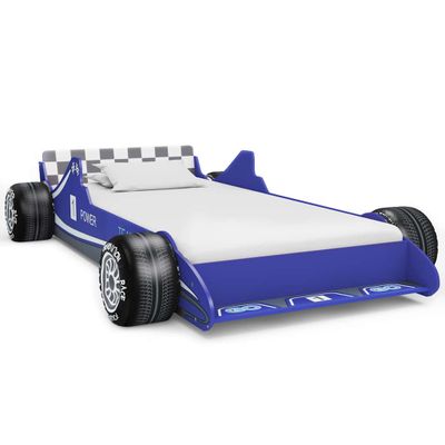 vidaXL Detská posteľ pretekárske auto 90x200 cm modrá