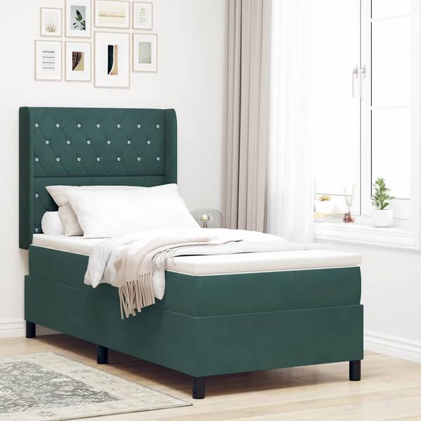 vidaXL Posteľ s pružinovým rámom Tmavozelená 100 x 200 cm Zamat