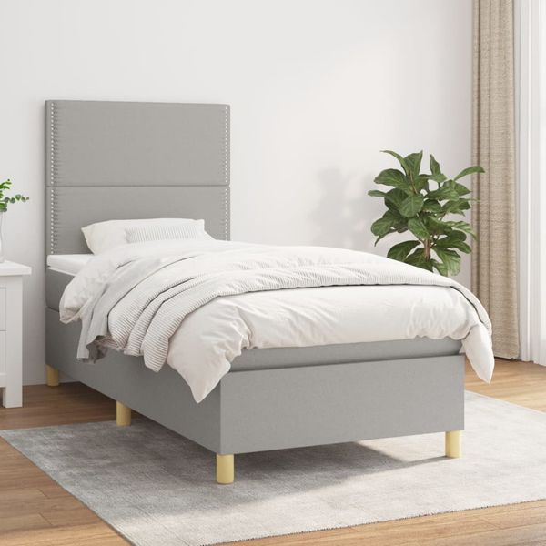vidaXL Posteľný rám boxsping s matracom bledosivý 90x200 cm látka