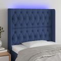 vidaXL Čelo postele s LED modré 93x16x118/128 cm látka