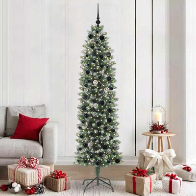 vidaXL Umelý chudý vianočný strom s 300 LED-i Zelená a biela 210 cm