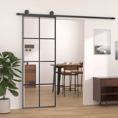 vidaXL Posuvné dvere čierne 76x205 cm ESG sklo a hliník