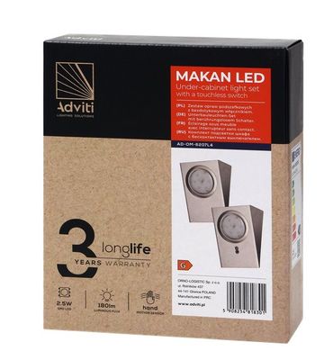Sada LED svietidiel pod skrinku ADVITI AD-OM-6207L4, 2,5 W 180lm 4000K, 2ks, INOX strieborná Sada LED svítidel pod skříňku ADVITI AD-OM-6207L4, 2,5W 180lm 4000K, 2ks,  INOX stříbrná