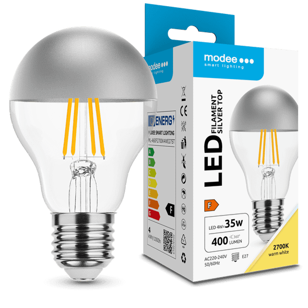 Modee LED žiarovka Filament Globe A60 Silver Top 4W E27 400lm teplá biela (ML-A60F2700K4WE27ST)