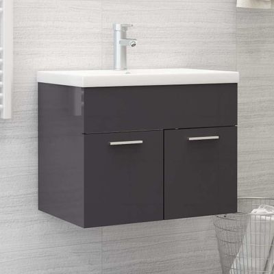 vidaXL Skrinka pod umývadlo lesklá sivá 60x38,5x46 cm spracované drevo