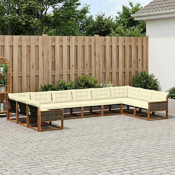 vidaXL Záhradná súprava gaučov s vankúšom 10 pcs Prírodná a krémová