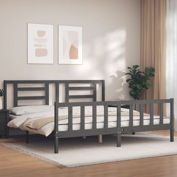 vidaXL Posteľný rám s čelom sivý 200x200 cm masívne drevo