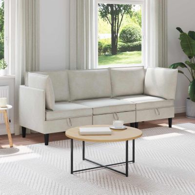 vidaXL Súprava nábytku do obývačky s vankúšom 3 pcs Krémová Zamat