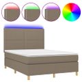 vidaXL Posteľ boxsping s matracom a LED sivohnedá 140x200 cm látka