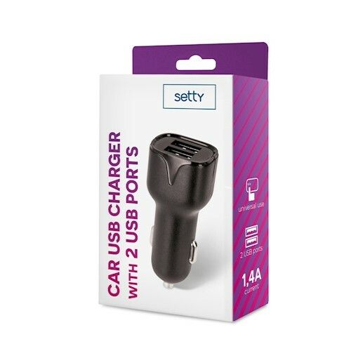 SETTY USB autonabíjačka 2xUSB 1,4A (GSM094333) čierna