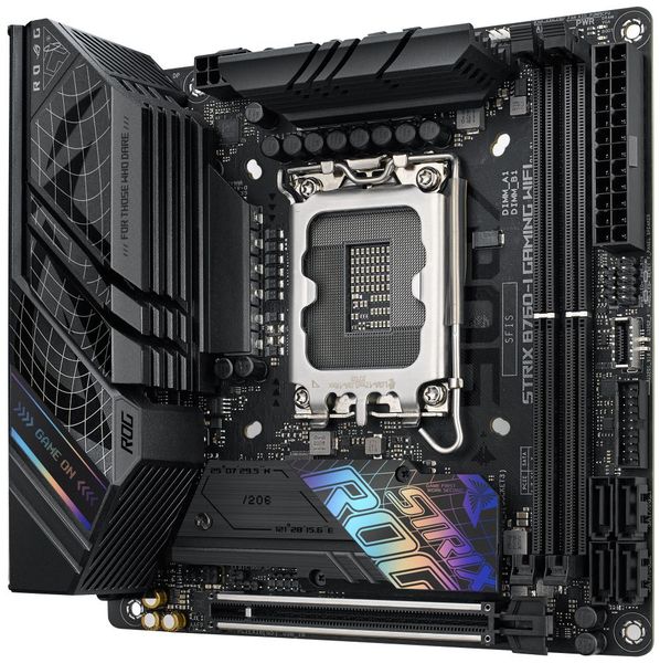 ASUS ROG STRIX B760-I GAMING WIFI/LGA 1700/mITX Základní deska, Intel B760, LGA1700, 2x DDR5 DIMM (max. 64GB), 2x M.2, Wi-Fi, HDMI, DisplayPort, USB typ C, mini-ITX