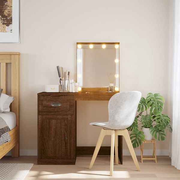 vidaXL Toaletný stolík s LED svetlami hnedý dub 90x42x132,5 cm