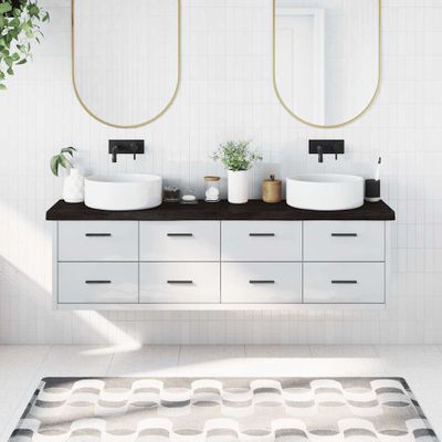 vidaXL Kúpeľňová doska tmavohnedá 180x40x(2-6) cm ošetrený masív