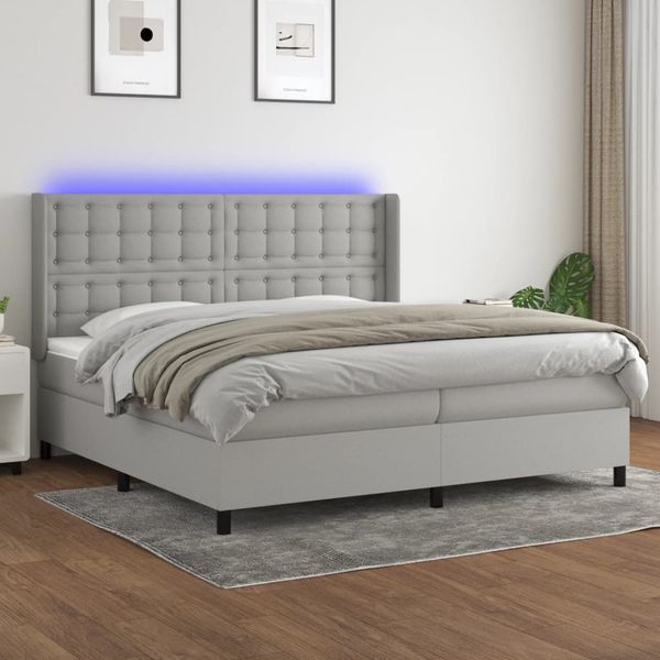 vidaXL Posteľ boxsping s matracom a LED bledosivá 200x200 cm látka