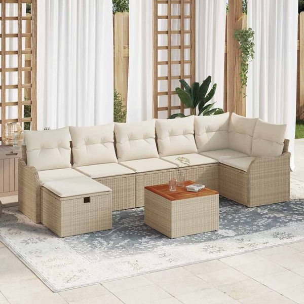 vidaXL Súprava záhradných pohoviek s vankúšom 8 pcs Béžová Poly ratan