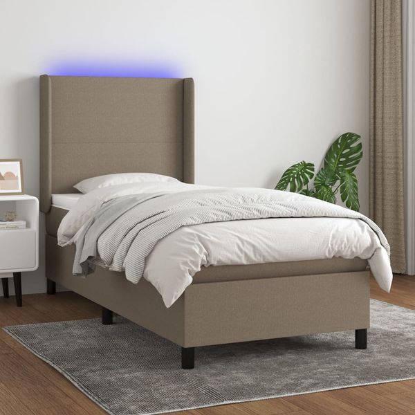 vidaXL Posteľ boxsping s matracom a LED sivohnedá 90x190 cm látka