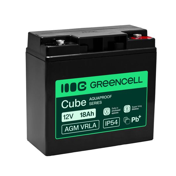 AGM12V18AH-H Green Cell AGM VRLA 12V 18Ah bezúdržbová batéria pre pokladne, hračky a kamery (181×77×