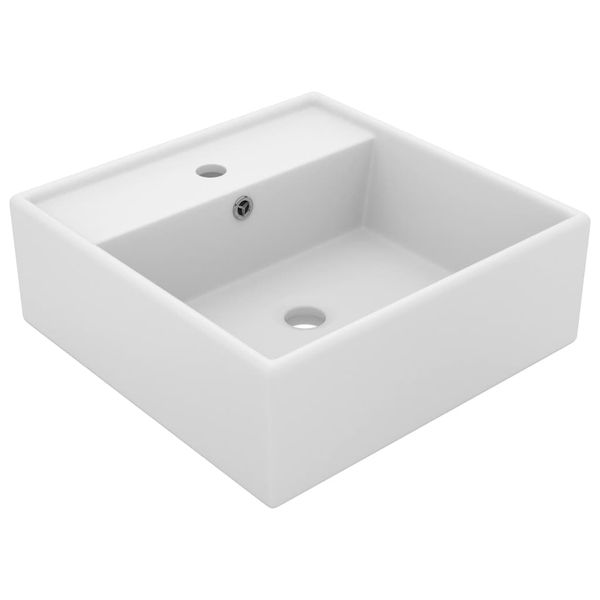 vidaXL Luxusné štvorcové umývadlo s prepadom matné biele 41x41 cm keramika