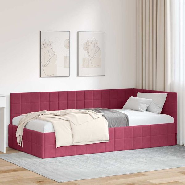 vidaXL Rohový rám postele Víno červené 90 cm x 200 cm Zamat
