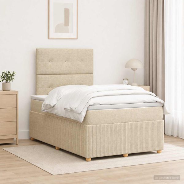 vidaXL Posteľ boxspring s matracom Krémová 120 x 200 cm Látka