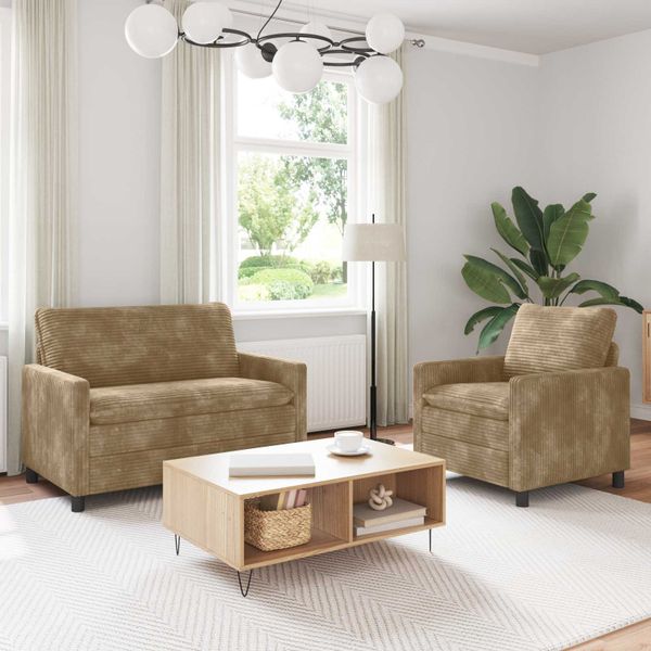 vidaXL Sada pohoviek 2 pcs Sivohnedá Polyester