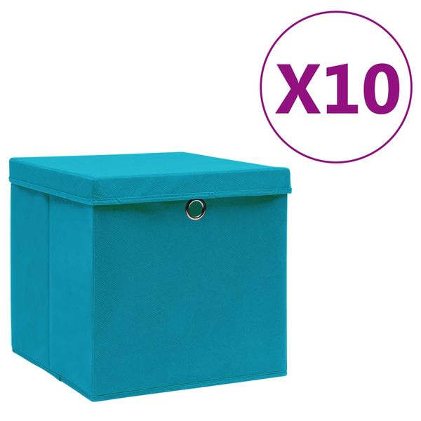 vidaXL Úložné boxy s vekom 10 ks, 28x28x28 cm, svetlomodré