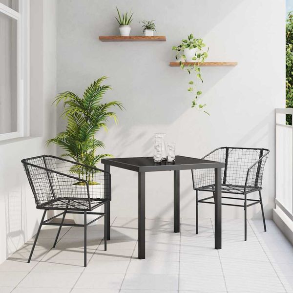 vidaXL Záhradný jedálenský set 3 pcs Čierna polyratan