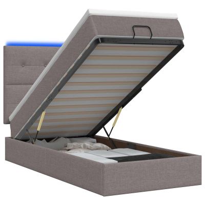vidaXL Ottoman posteľ s matracom a LED Sivohnedá 90 x 190 cm Látka