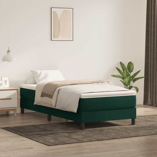 vidaXL Posteľný rám boxsping s matracom tmavozelený 100x210 cm zamat