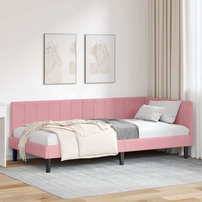 vidaXL Rohový rám postele s čelnou doskou Ružová 100 cm x 200 cm Zamat