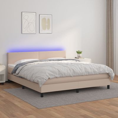 vidaXL Boxspring posteľ matrac a LED kapučínová 180x200 cm umelá koža