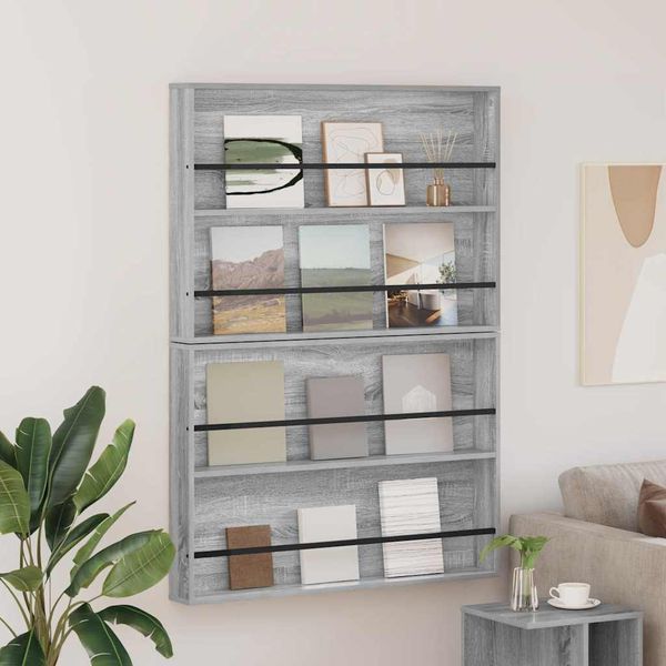 vidaXL Regál na časopisy s poličkou 2 pcs Sivý Sonoma 100 x 12 x 70 cm