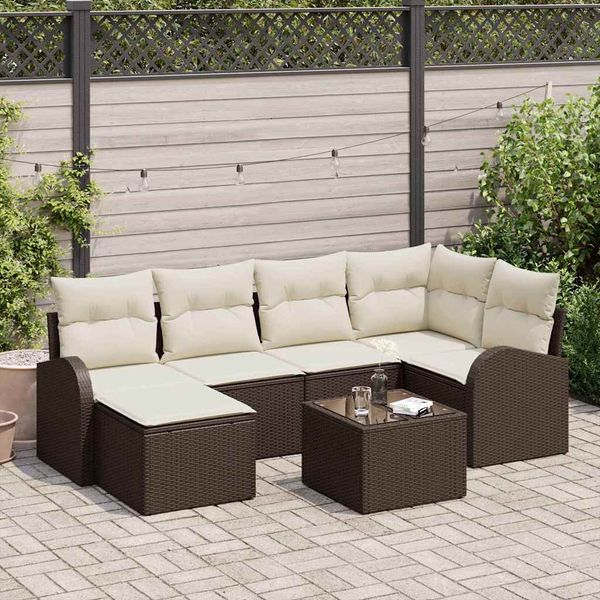 vidaXL Súprava záhradných pohoviek 7 pcs Hnedá polyratan