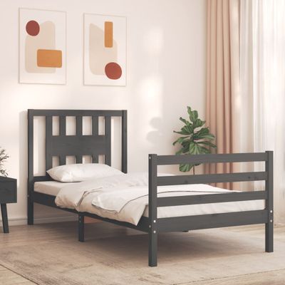 vidaXL Rám postele s čelom sivý 100x200 cm masívne drevo