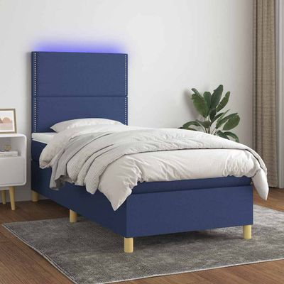 vidaXL Posteľ boxsping s matracom a LED modrá 90x190 cm látka