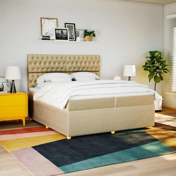 vidaXL Boxspring posteľ s matracom krémová 200x200 cm látka