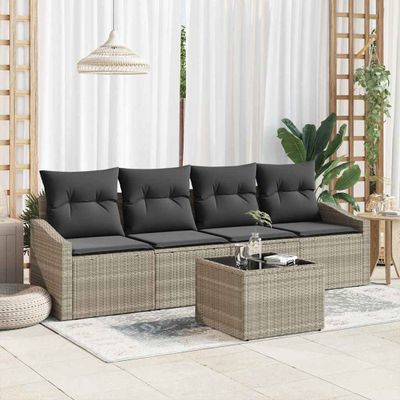 vidaXL Sada pohoviek s vankúšom s vankúšom 5 pcs Svetlosivá polyratan