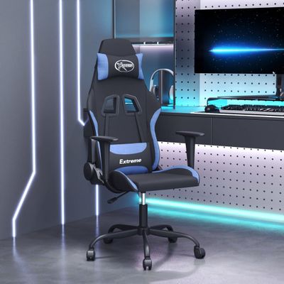 vidaXL Masážna herná stolička, čierna a modrá, látka