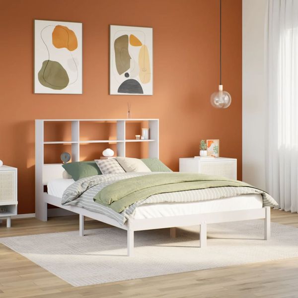 vidaXL Posteľ s knižnicou bez matraca biela 140x200cm borovicový masív