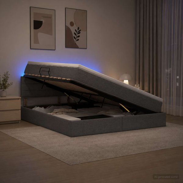 vidaXL LED úložná posteľ s matracom Tmavosivá 140 x 200 cm Látka
