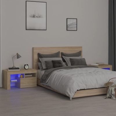vidaXL Nočné stolíky 2 ks s LED svetlami dub sonoma 70x36,5x40 cm