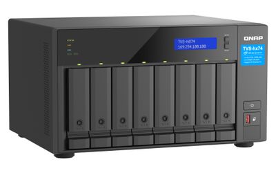 QNAP TVS-h874X-i9-64G (16core (i9), ZFS, 64GB RAM, 8x SATA, 2x M.2 NVMe, 2x PCIe, 2x2,5GbE, 2x10GbE) NAS server, Intel Core i9 16-core, 64GB DDR4, 8× 3.5" SATA, 2× M.2 NVMe, 2× 10GbE, 2× 2.5GbE, PCIe Gen 4, GPU passthrough