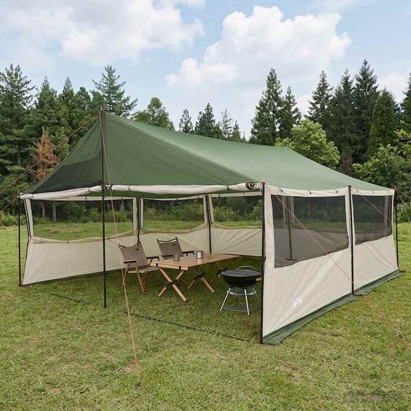 vidaXL Rodinný stan Zelená 600 x 400 x 268 cm Polyester a oceľ
