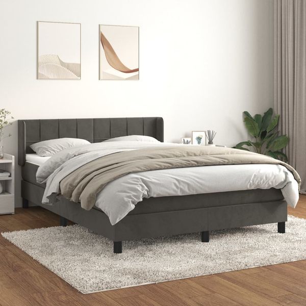 vidaXL Posteľný rám boxspring s matracom tmavosivý 140x190 cm zamat